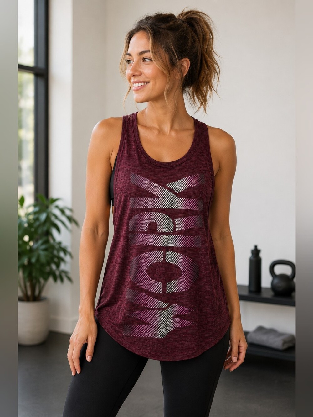 #EVCR Maroon Racerback Graphic Workout Tank Top Size Medium